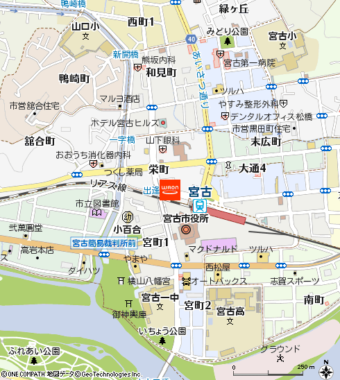 三陸鉄道宮古駅付近の地図